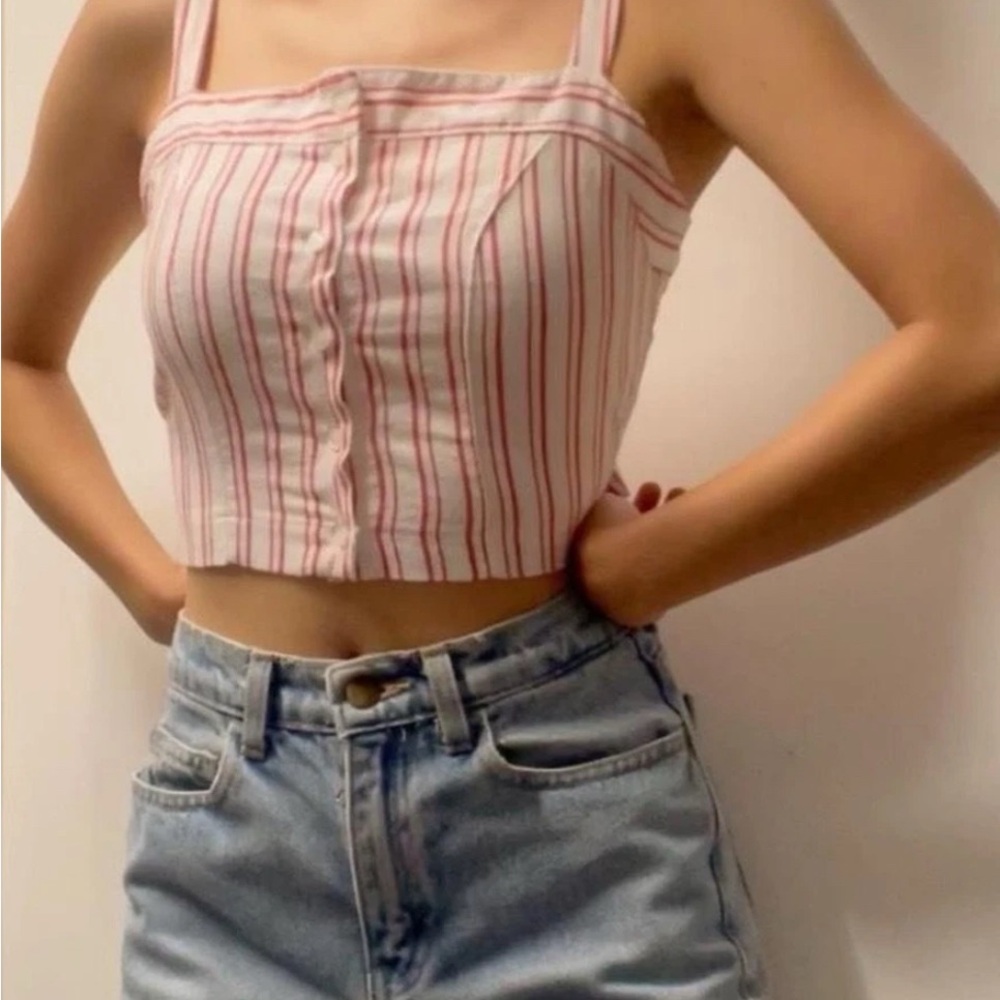 Brandy Melville Astrip Striped Blue and White Crop Top cotton/linen blend